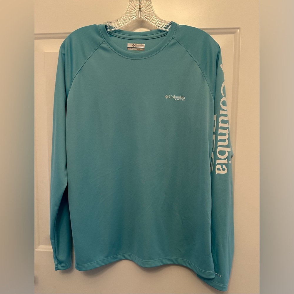 Columbia PFG Women’s Large Long Sleeve Fishing Shirt Teal Aqua Outdoor Top - Picture 10 of 10